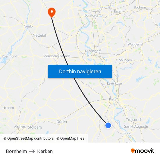 Bornheim to Kerken map