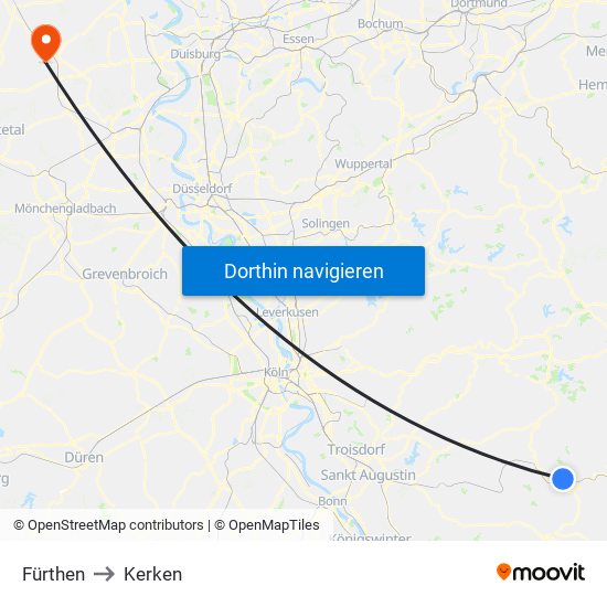 Fürthen to Kerken map