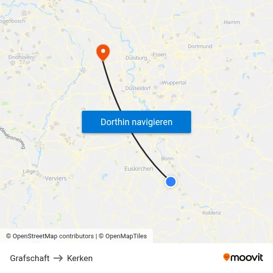 Grafschaft to Kerken map
