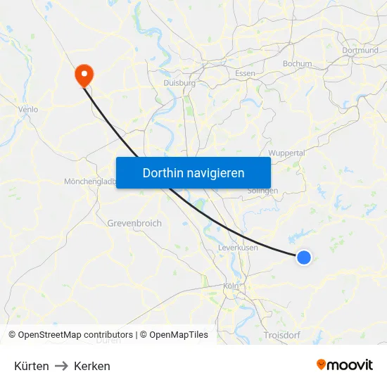 Kürten to Kerken map