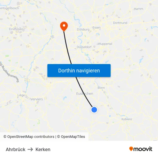 Ahrbrück to Kerken map