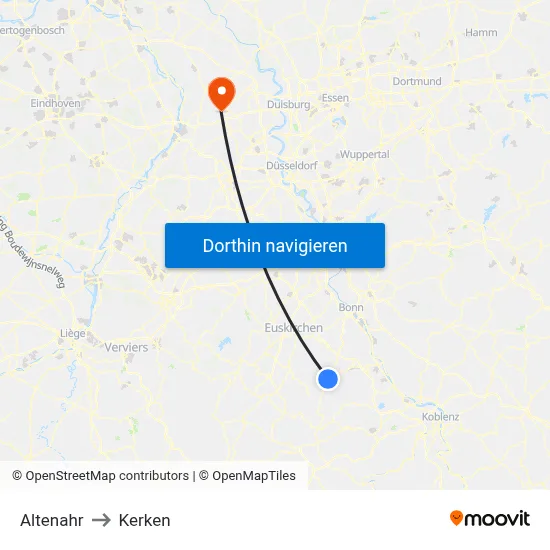 Altenahr to Kerken map