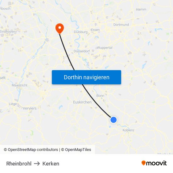 Rheinbrohl to Kerken map