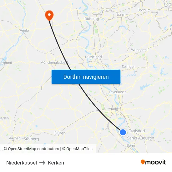 Niederkassel to Kerken map