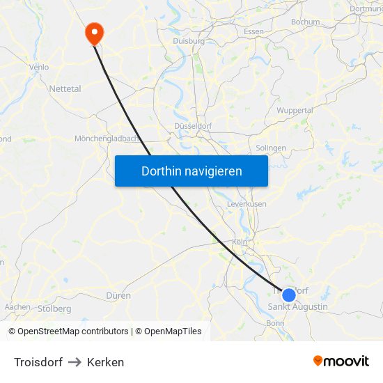 Troisdorf to Kerken map