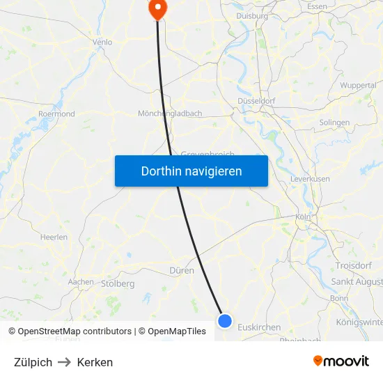 Zülpich to Kerken map