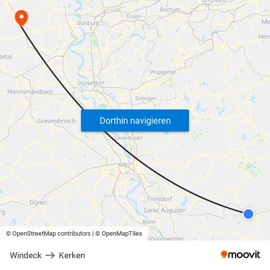 Windeck to Kerken map