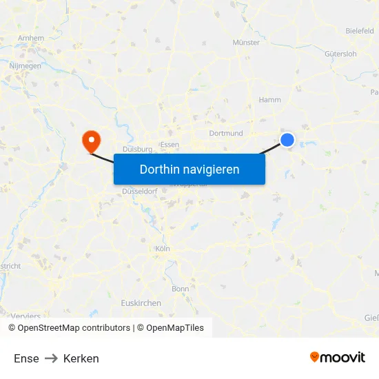Ense to Kerken map