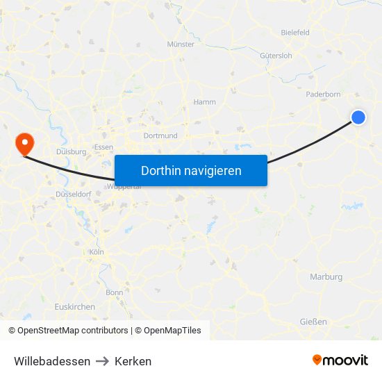 Willebadessen to Kerken map