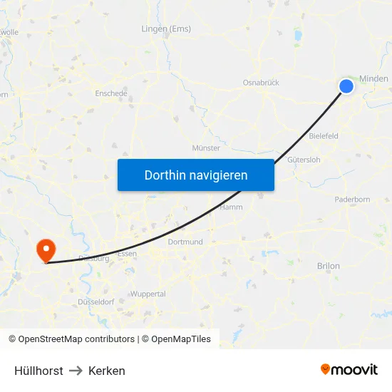 Hüllhorst to Kerken map