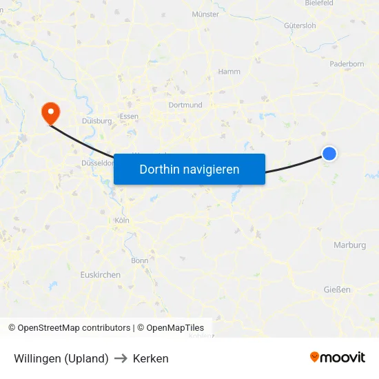 Willingen (Upland) to Kerken map