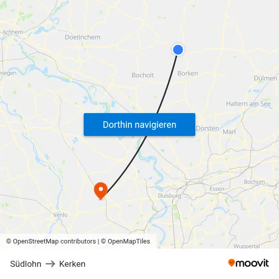Südlohn to Kerken map