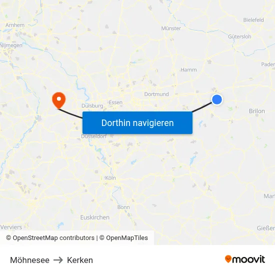 Möhnesee to Kerken map