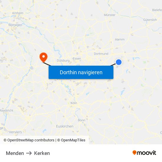 Menden to Kerken map