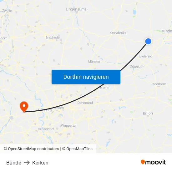 Bünde to Kerken map