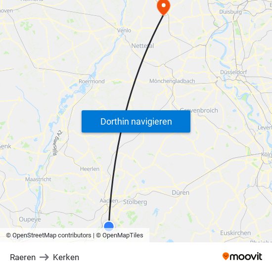 Raeren to Kerken map