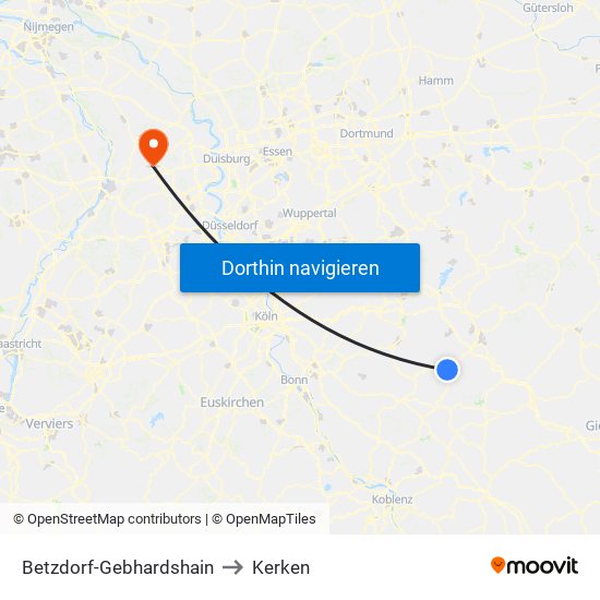 Betzdorf-Gebhardshain to Kerken map
