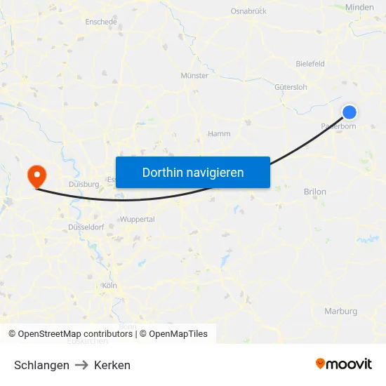 Schlangen to Kerken map