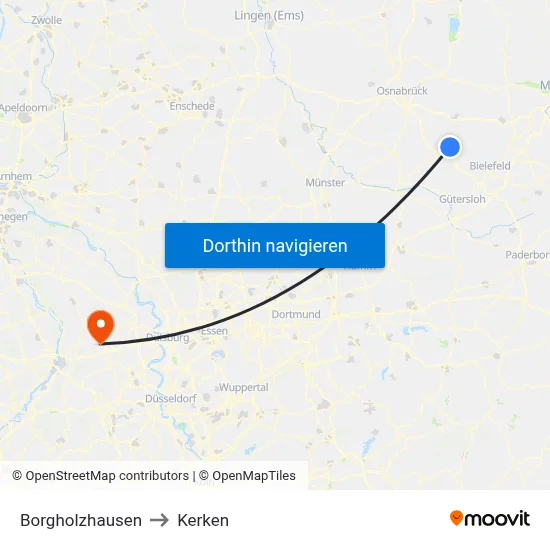 Borgholzhausen to Kerken map
