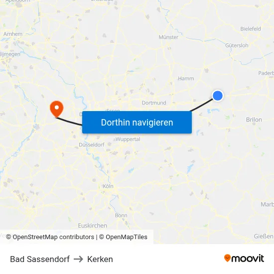 Bad Sassendorf to Kerken map