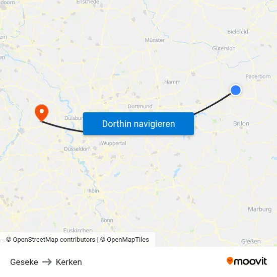 Geseke to Kerken map