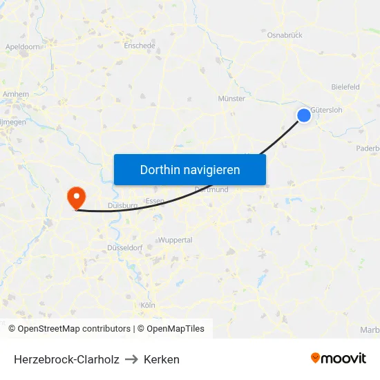 Herzebrock-Clarholz to Kerken map