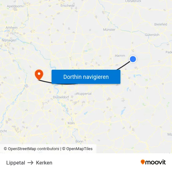 Lippetal to Kerken map