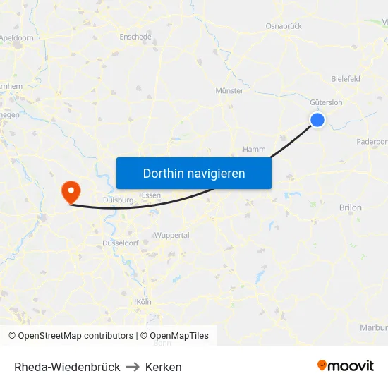 Rheda-Wiedenbrück to Kerken map