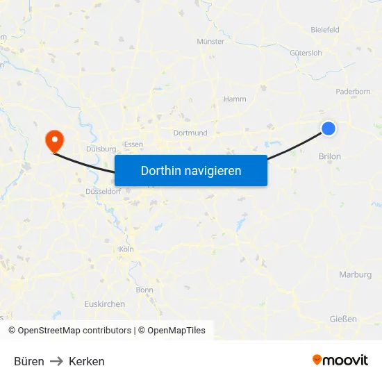 Büren to Kerken map