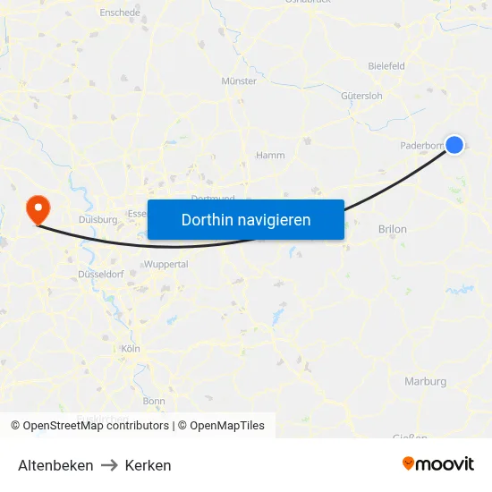 Altenbeken to Kerken map