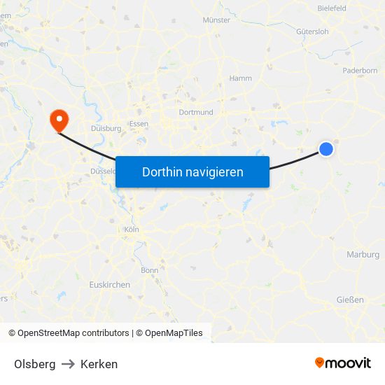 Olsberg to Kerken map