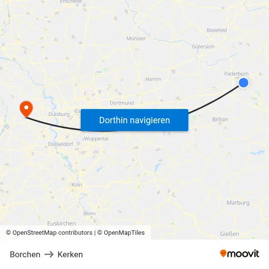 Borchen to Kerken map