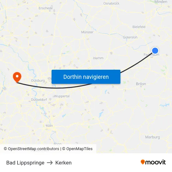 Bad Lippspringe to Kerken map