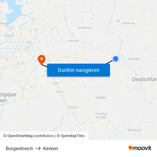 Borgentreich to Kerken map