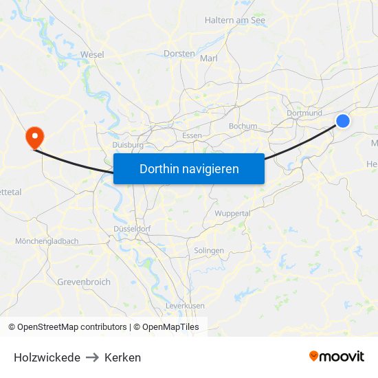 Holzwickede to Kerken map