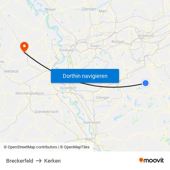 Breckerfeld to Kerken map