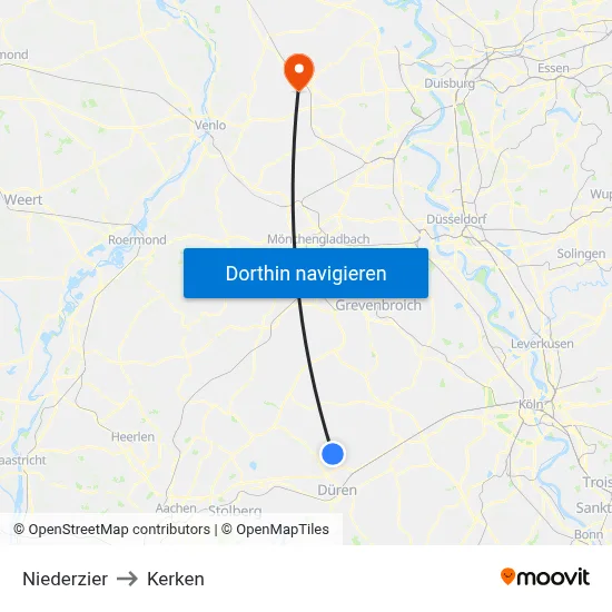 Niederzier to Kerken map