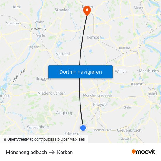 Mönchengladbach to Kerken map