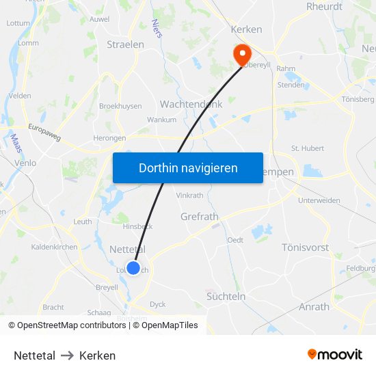 Nettetal to Kerken map