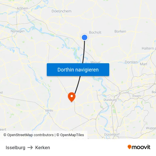 Isselburg to Kerken map