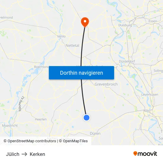 Jülich to Kerken map