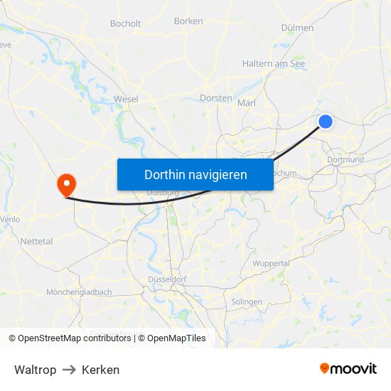 Waltrop to Kerken map