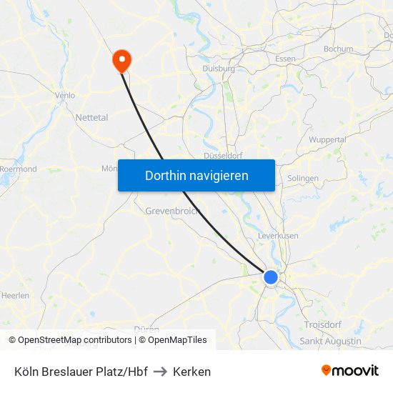 Köln Breslauer Platz/Hbf to Kerken map