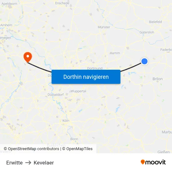Erwitte to Kevelaer map