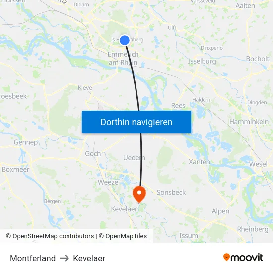 Montferland to Kevelaer map