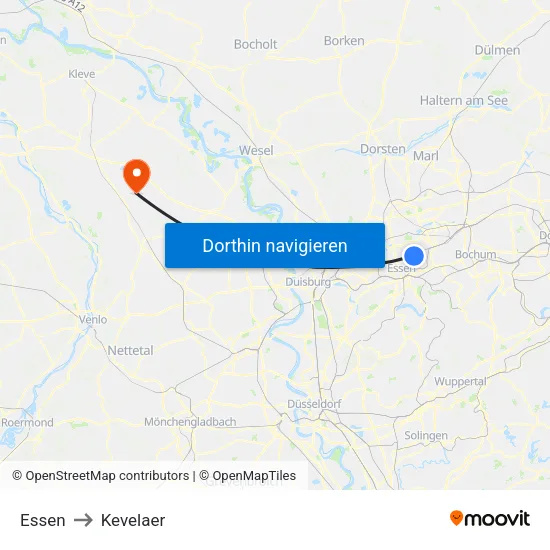 Essen to Kevelaer map