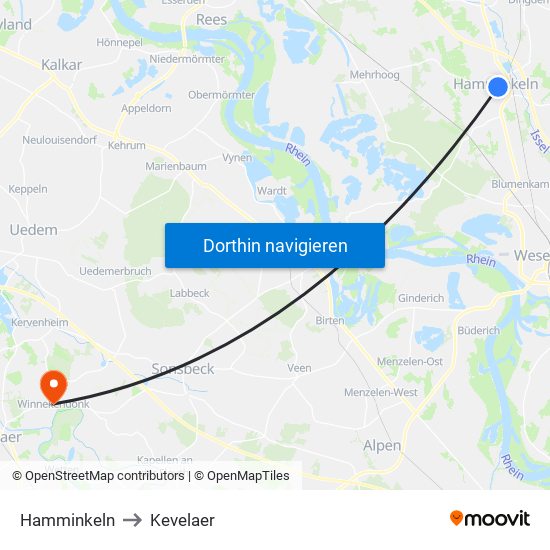 Hamminkeln to Kevelaer map