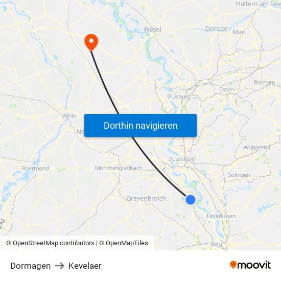 Dormagen to Kevelaer map