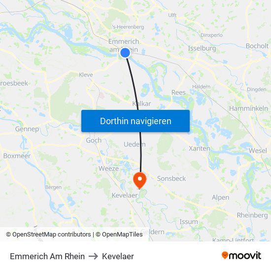 Emmerich Am Rhein to Kevelaer map
