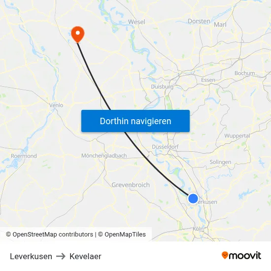 Leverkusen to Kevelaer map